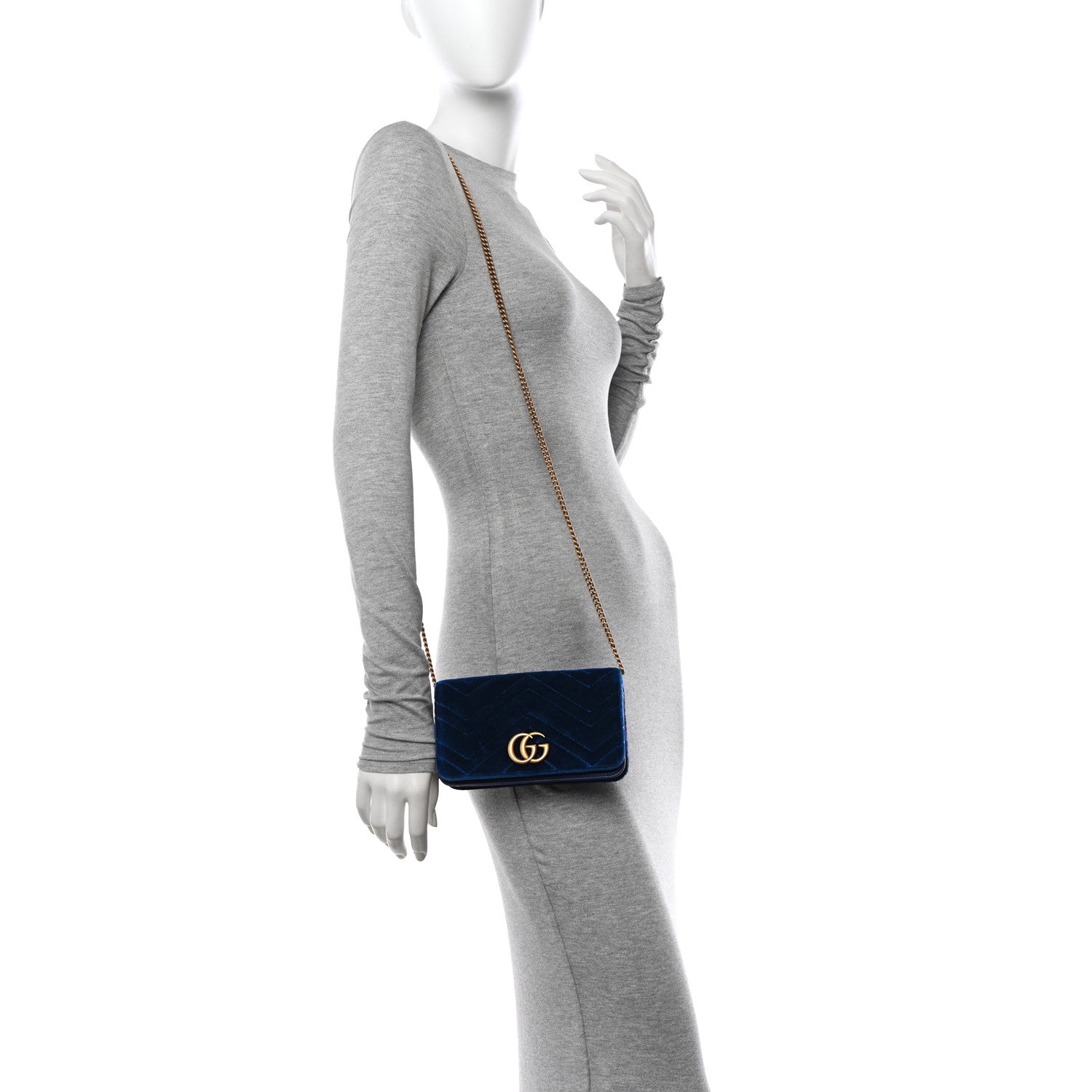 Gucci Velvet Matelasse GG Marmont Mini Bag Cobalt Blue 2 of 11