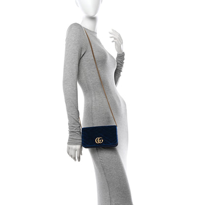 Gucci Velvet Matelasse GG Marmont Mini Bag Cobalt Blue 2 of 11