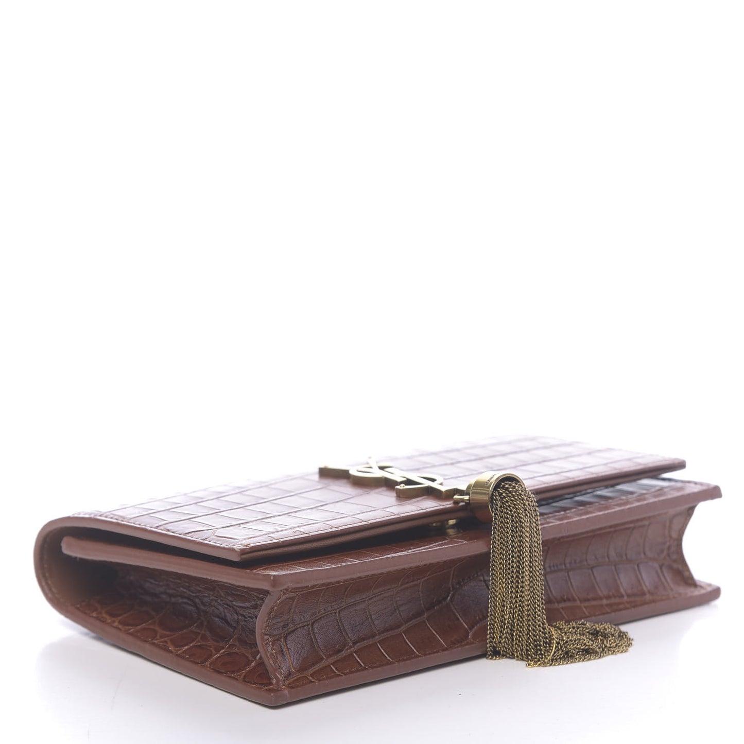 Calfskin Crocodile Embossed Kate Monogram Tassel Chain Wallet Cuoio Tampona