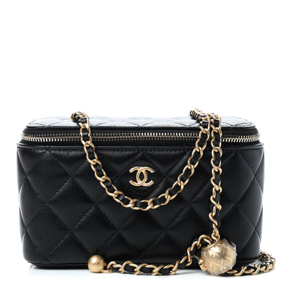 Chanel Lambskin Quilted Pearl Crush Small Vanity Case With Chain Black 1 of 9
