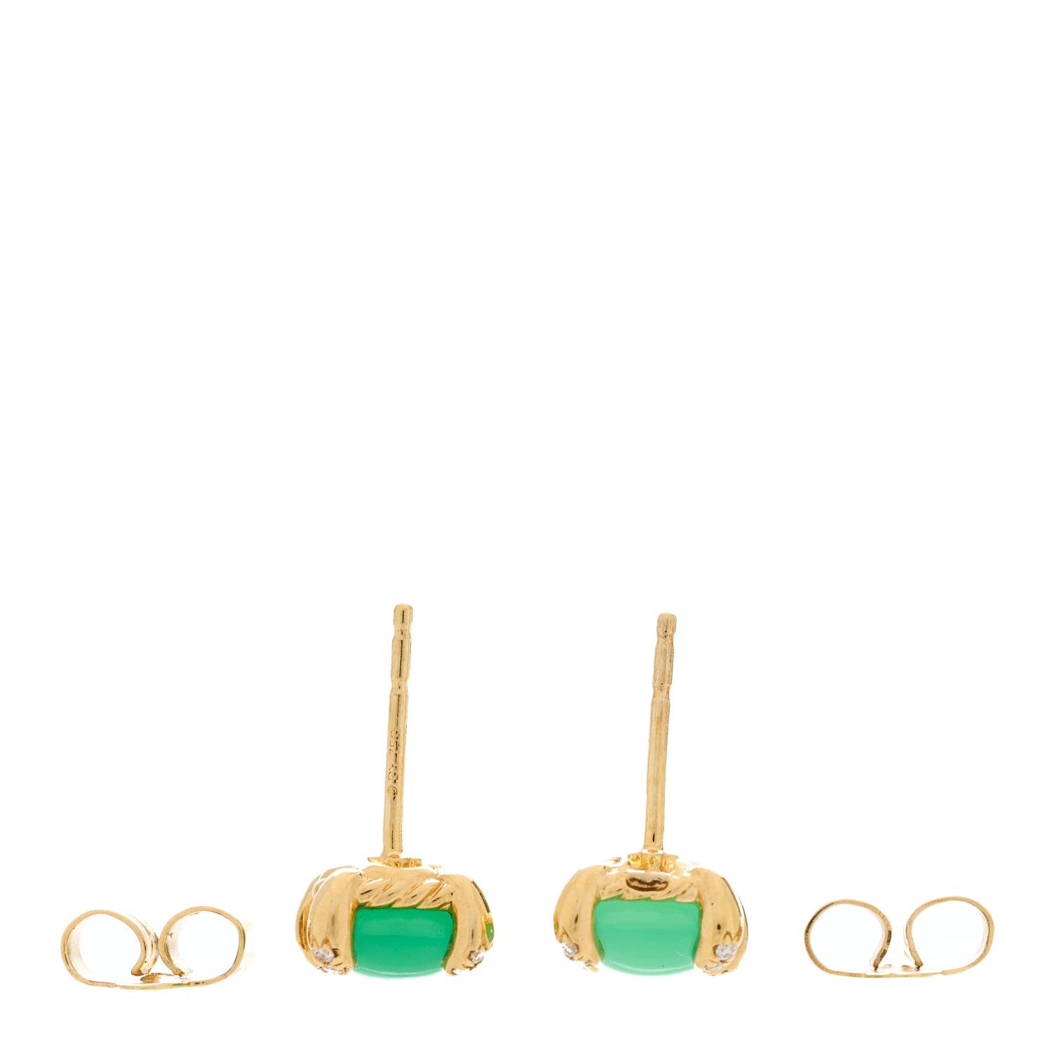 David Yurman 18K Yellow Gold Diamond Chrysoprase Chatelaine Chain Drop Earrings 3 of 3