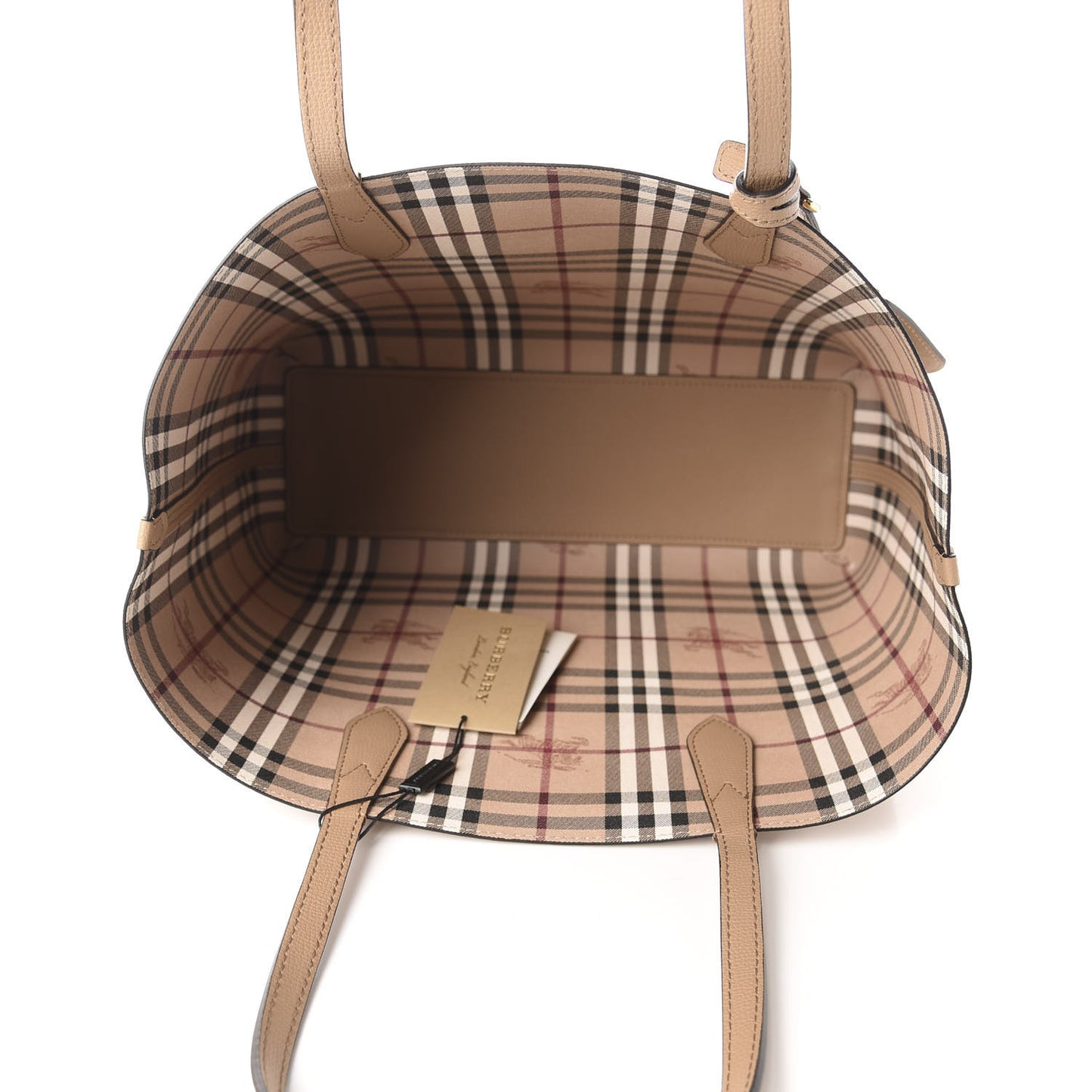 Grainy Calfskin Haymarket Check Medium Reversible Tote Camel