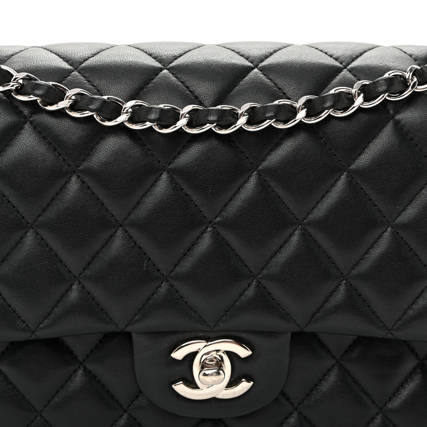 Lambskin Quilted Medium Double Flap  Black
