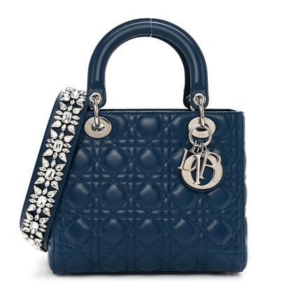 Christian Dior Lambskin Cannage Medium Lady Dior Crystal Strap Navy 1 of 8