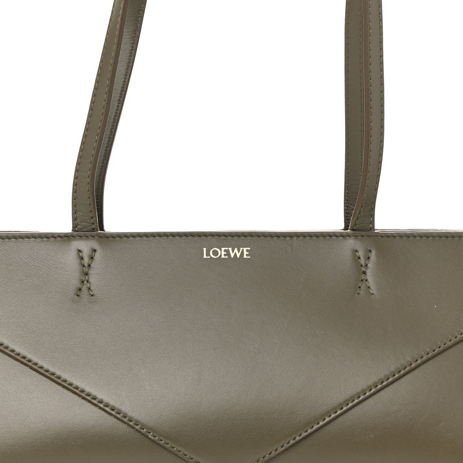 昆布ろりー Loewe Shiny Calfskin Mini Cropped Puzzle Fold Tote Dark Khaki