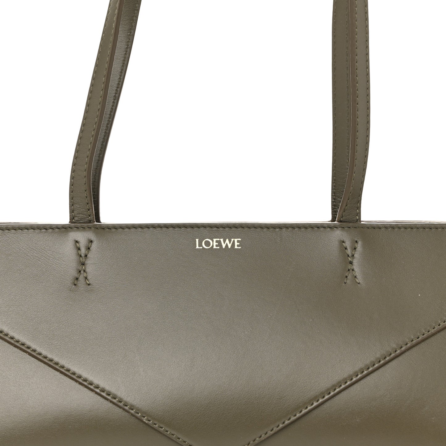 Shiny Calfskin Mini Cropped Puzzle Fold Tote Dark Khaki Green