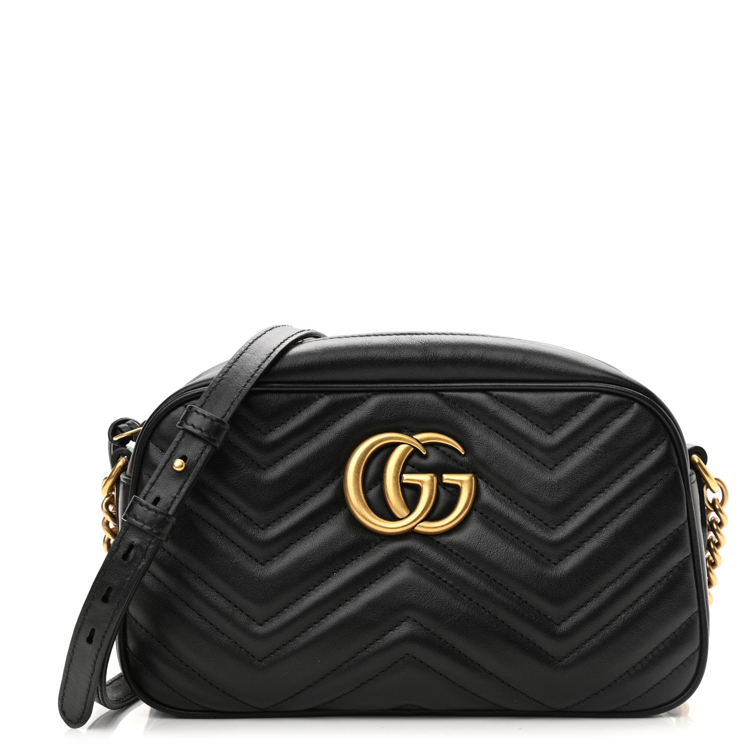 Gucci Calfskin Matelasse Small GG Marmont Chain Shoulder Bag Black 1 of 11