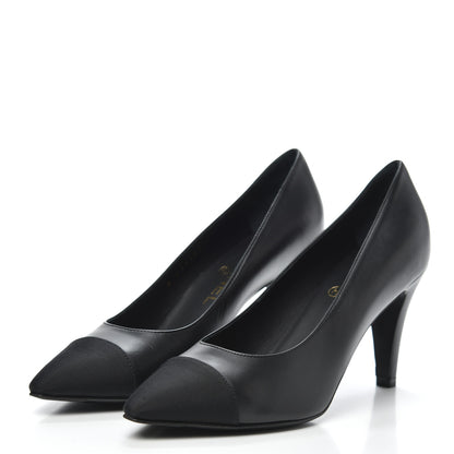 Chanel Iridescent Calfskin Grosgrain Cap Toe Pumps 37 Black 3 of 7