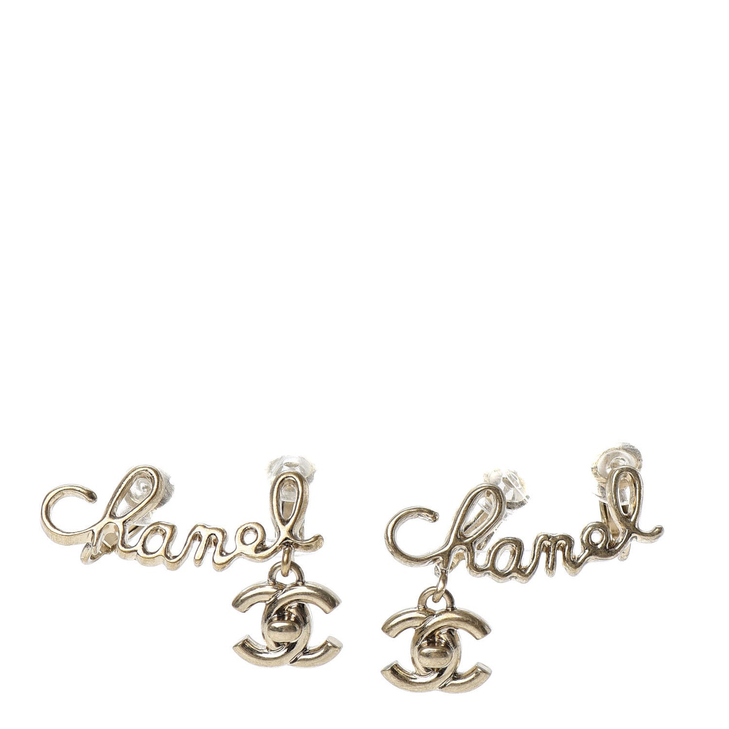 Metal CC Turnlock Climber Clip On Earrings Gold