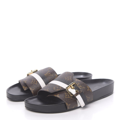 Louis Vuitton Calfskin Monogram Bom Dia Flat Mule 41 Black White 3 of 9