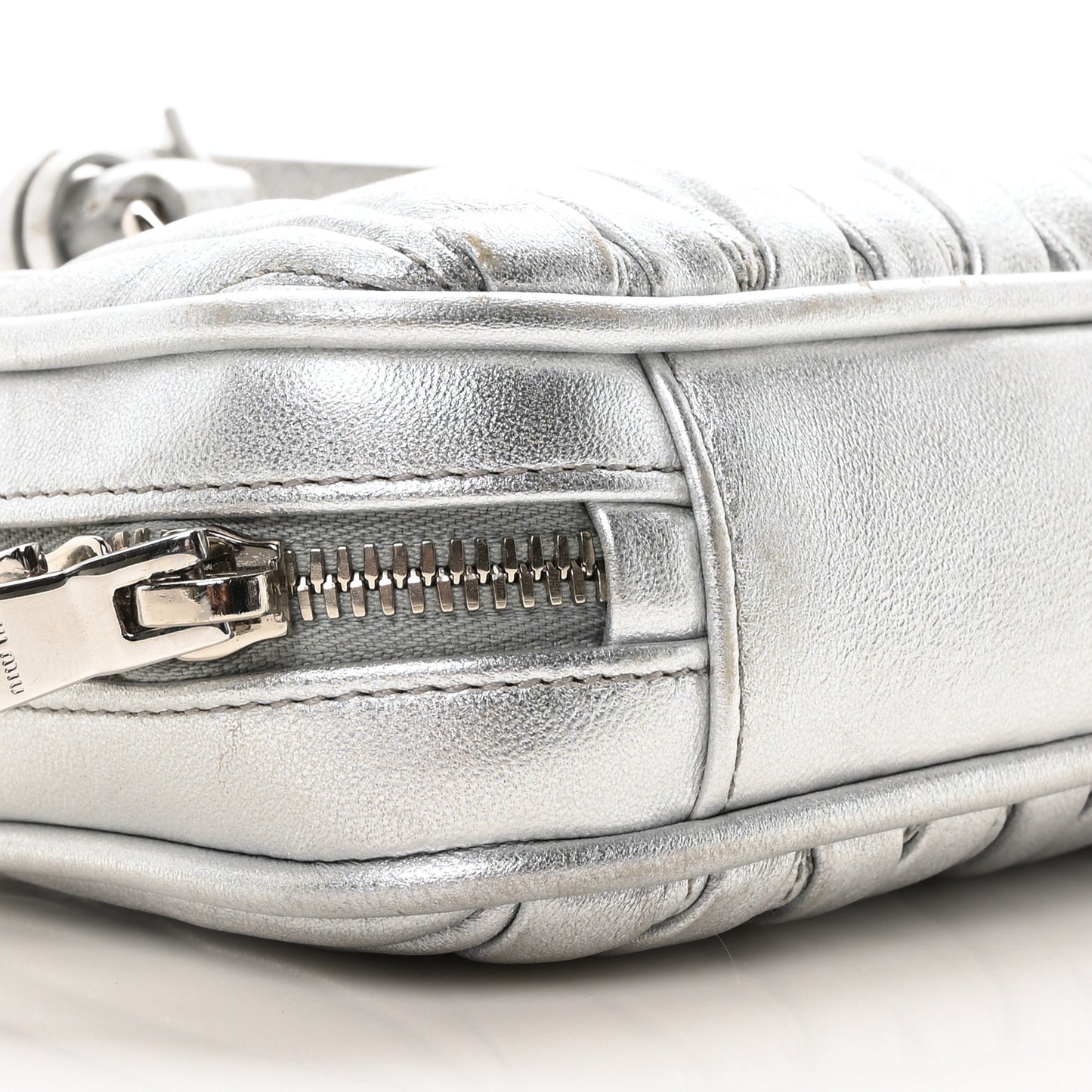 Metallic Nappa Matelasse Mini Arcadie Top Handle Bag Silver