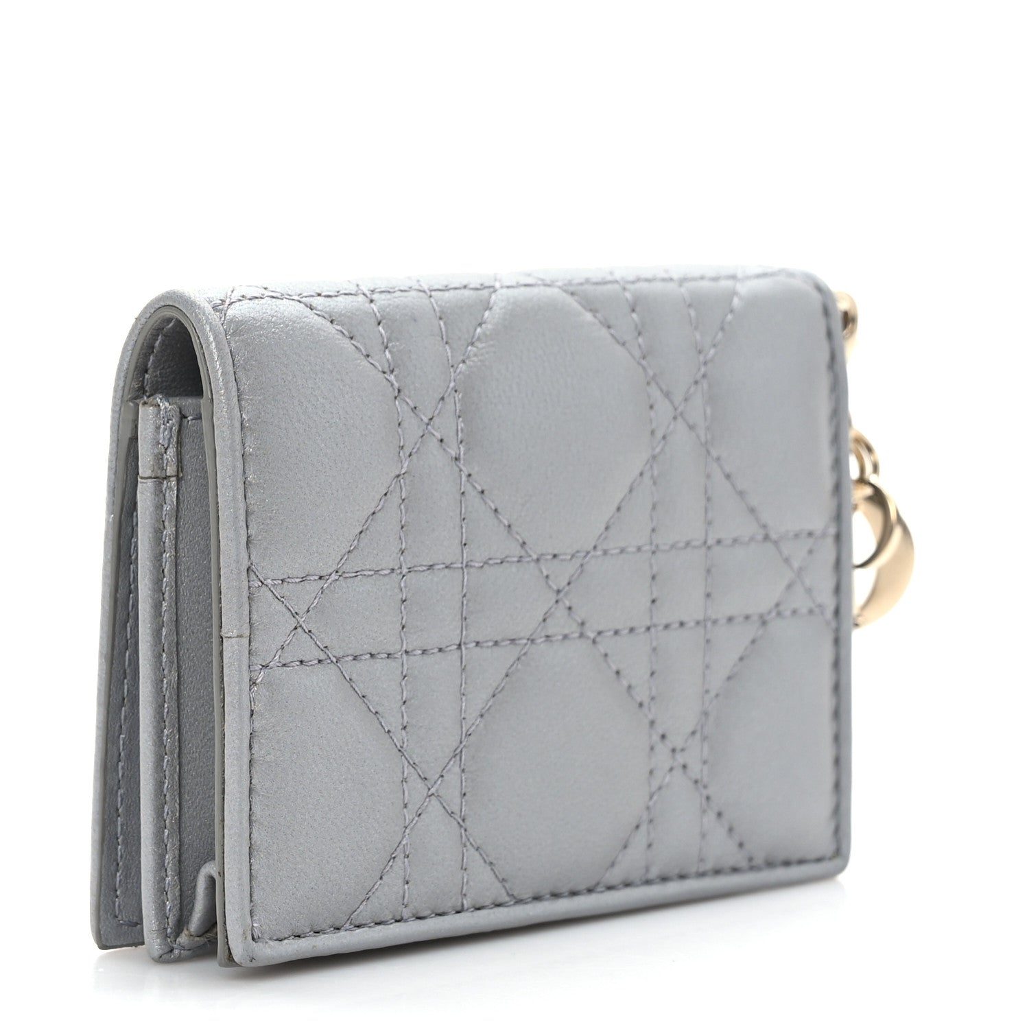 Christian Dior Metallic Lambskin Cannage SmallLady Dior Flap Card Holder Silver 3 of 8