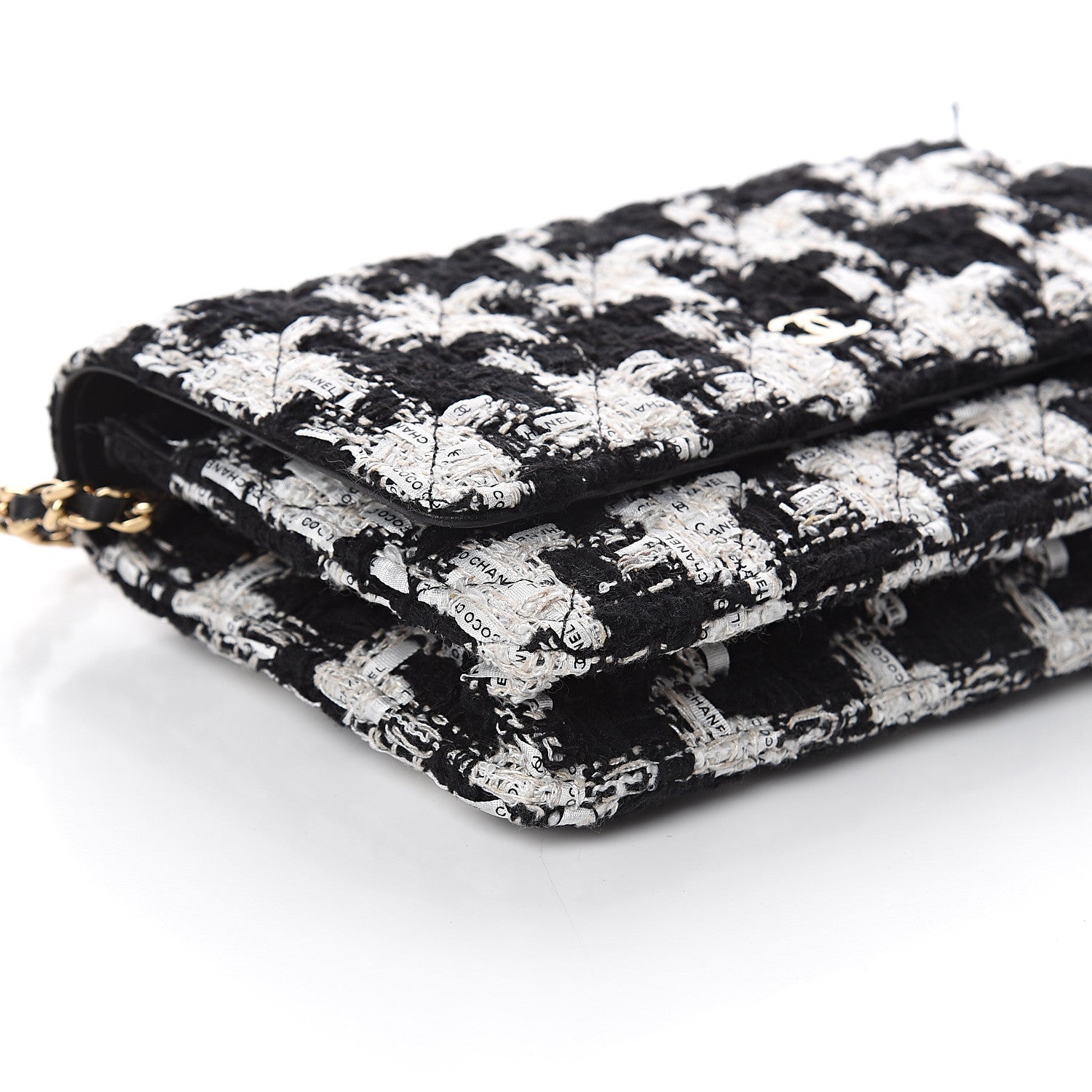 Chanel Tweed Quilted Wallet On Chain WOC Black Ecru White 8 of 9