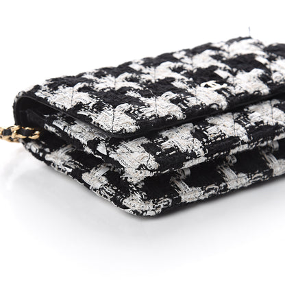 Chanel Tweed Quilted Wallet On Chain WOC Black Ecru White 8 of 9