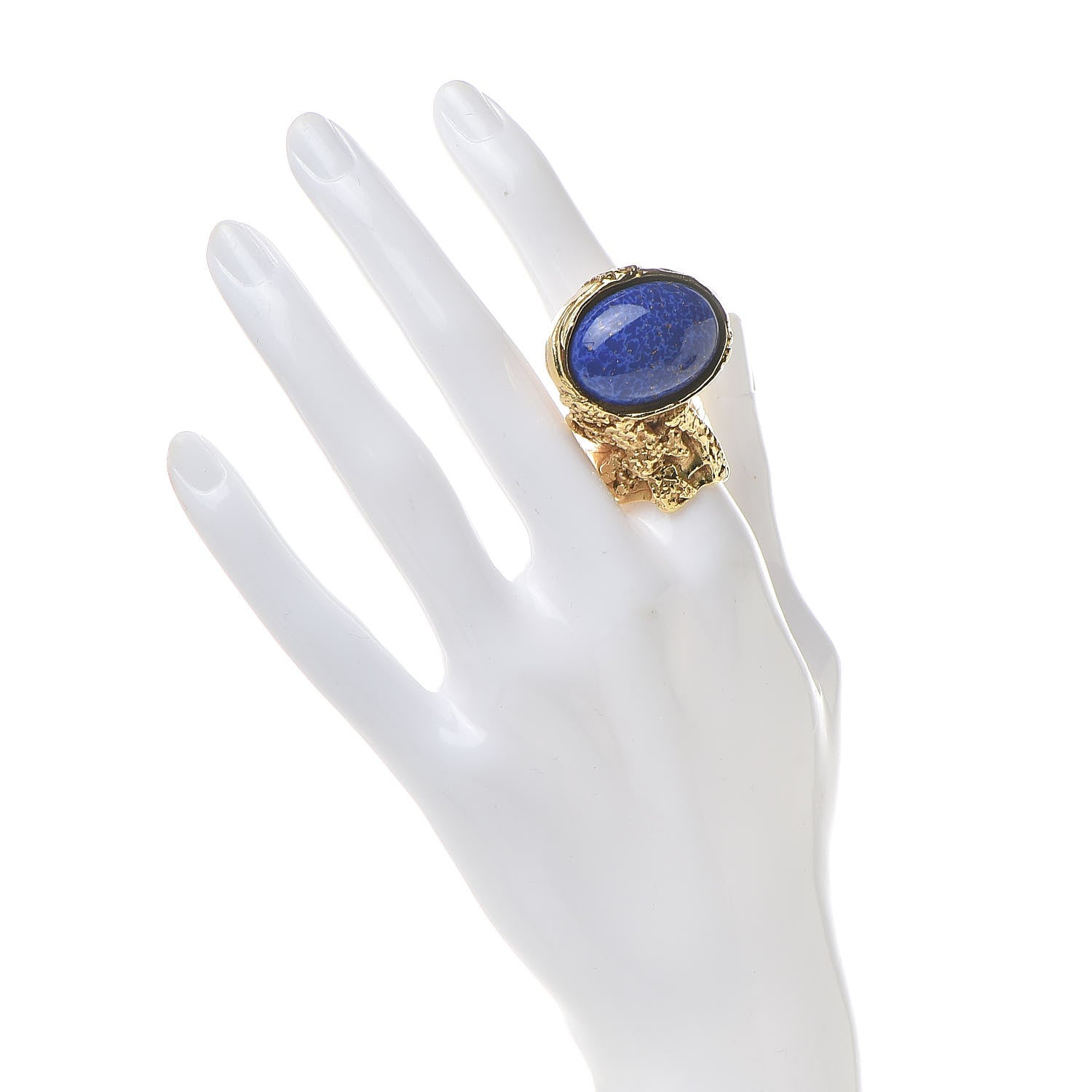Saint Laurent Glass Cabochon Arty Ovale Ring 7 Gold Lapis 2 of 5