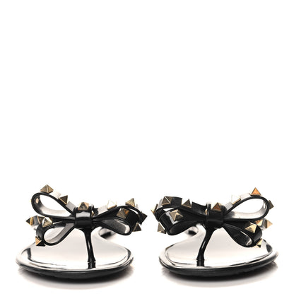 Valentino Garavani PVC Jelly Rockstud Bow Thong Sandals 38 Black 3 of 8