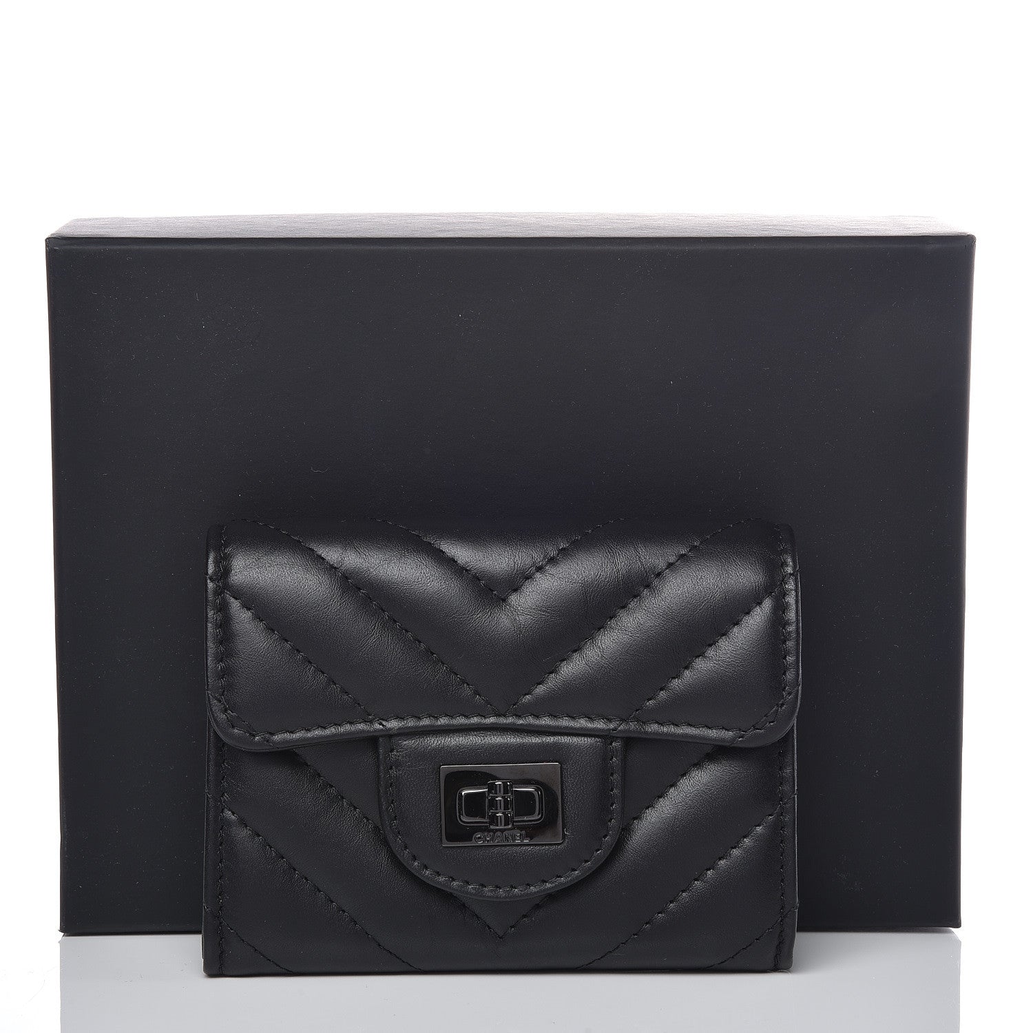 Chanel Aged Calfskin Chevron Quilted Reissue Card Holder Wallet So Black 9 of 9