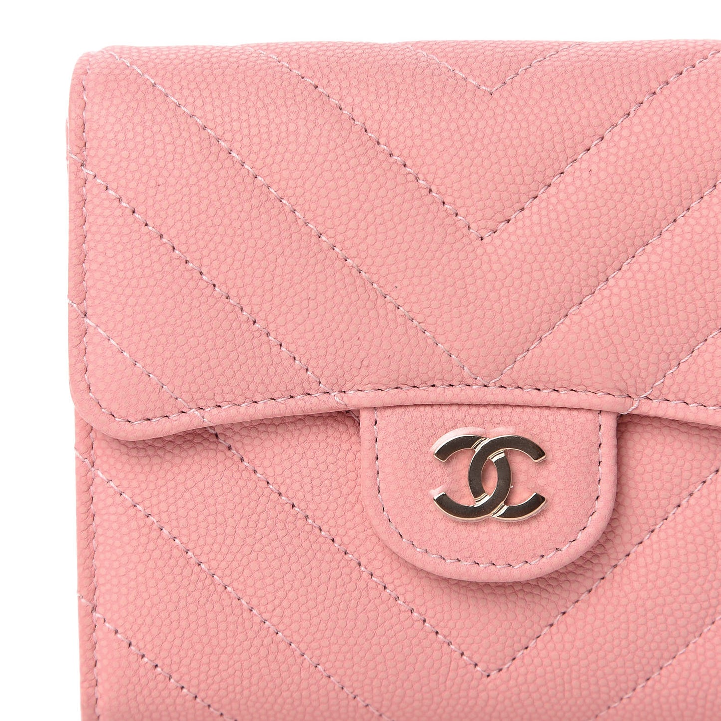 Caviar Chevron Quilted Compact Flap Wallet Pink