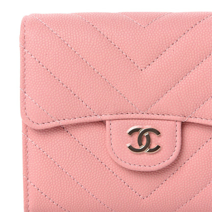 Chanel Caviar Chevron Quilted Compact Flap Wallet Pink 10 of 11