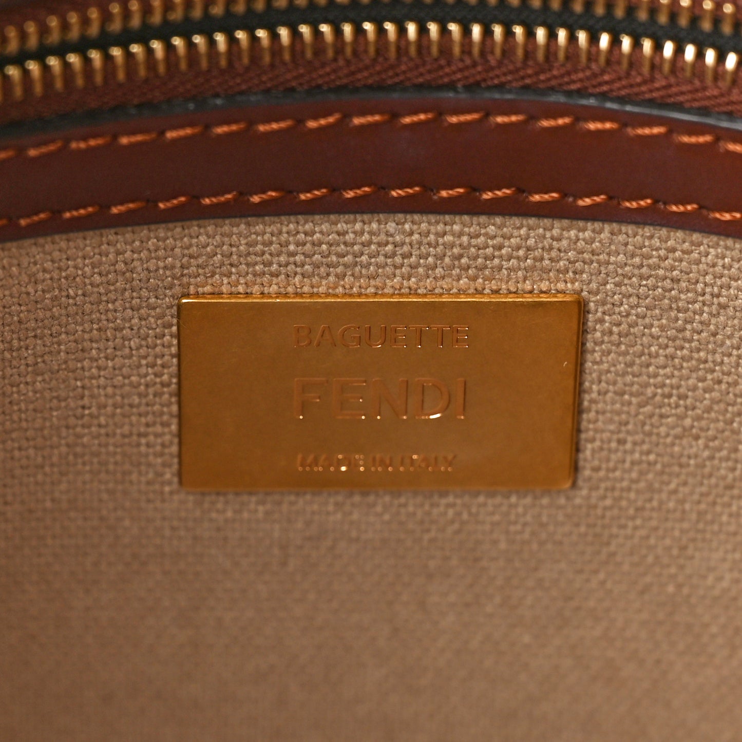 Canvas Vitello King Bi-Color Strap FF Embroidered Baguette Beige