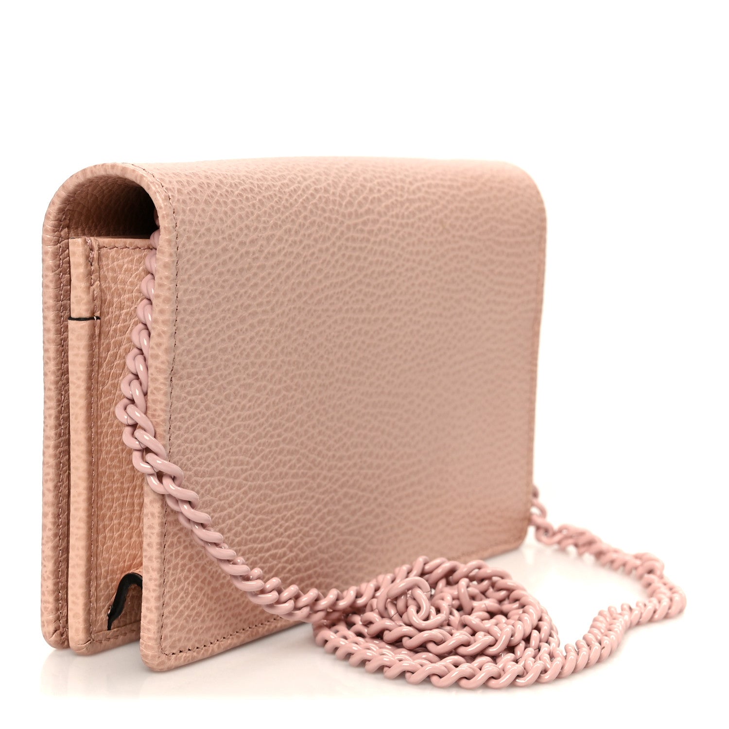 Gucci Dollar Calfskin Enamel Monochrome Mini GG Marmont Chain Wallet Perfect Pink 2 of 9