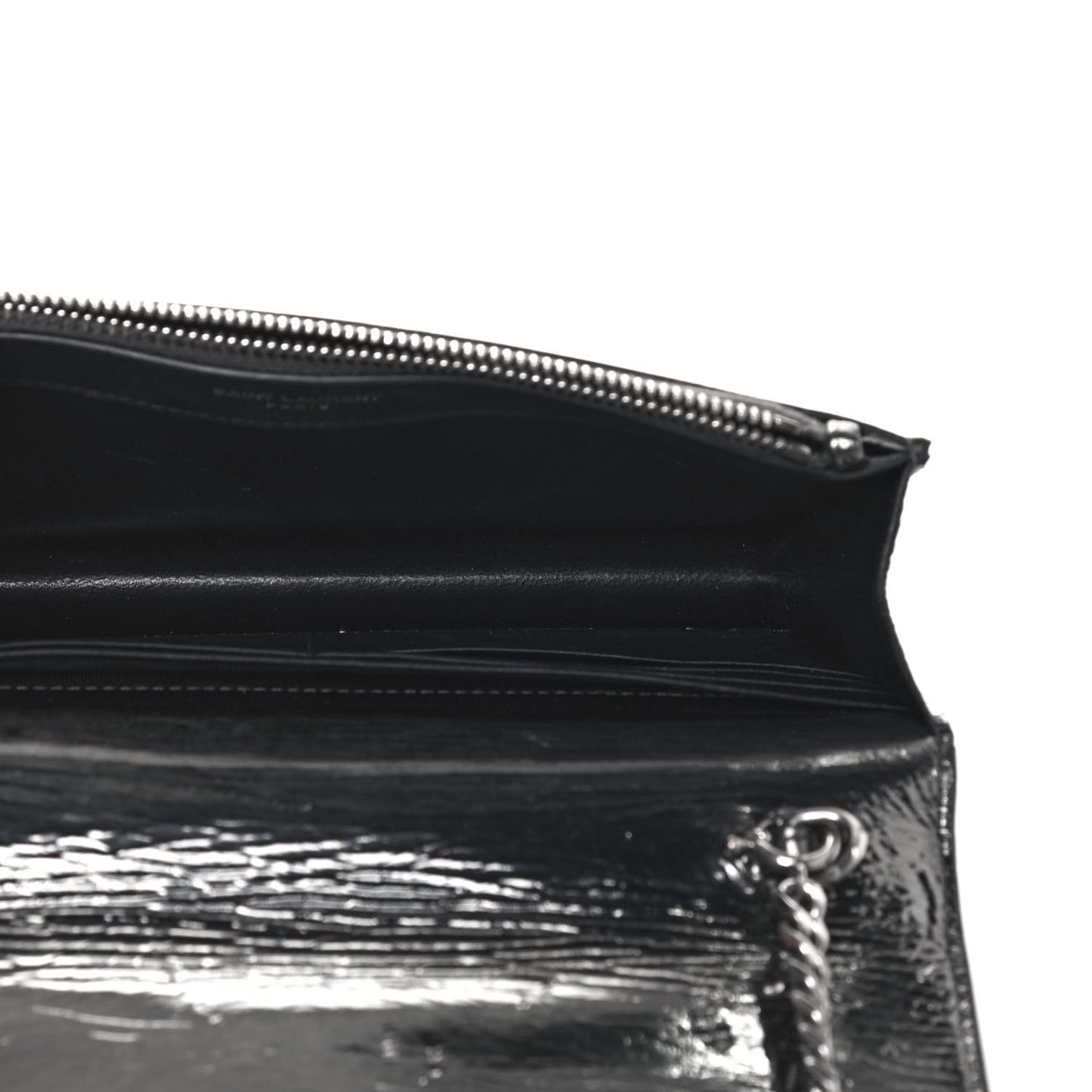 Metallic Crackled Calfskin Kate Monogram Tassel Chain Wallet Argento