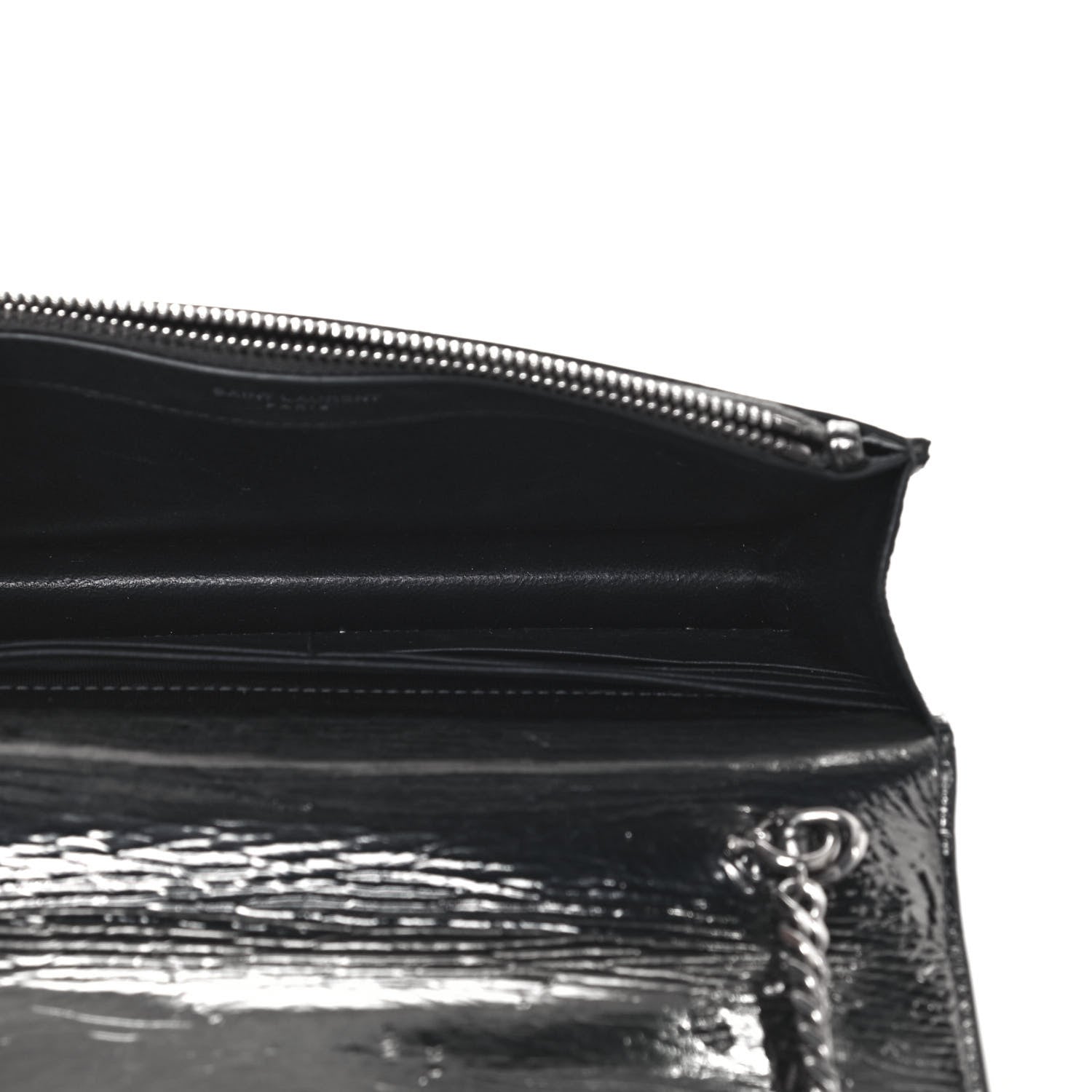 Saint Laurent Metallic Crackled Calfskin Kate Monogram Tassel Chain Wallet Argento 5 of 13