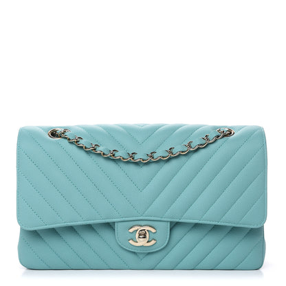 Chanel Caviar Flat Chevron Quilted Medium Double Flap Green 1 of 10