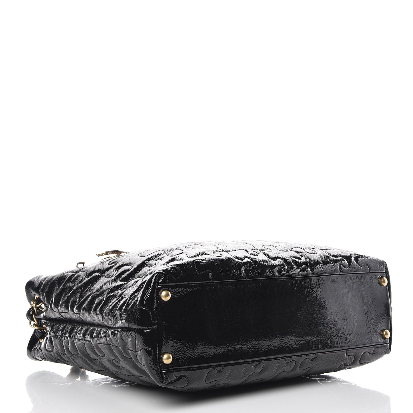 Crackled Patent Puzzle Tote Black