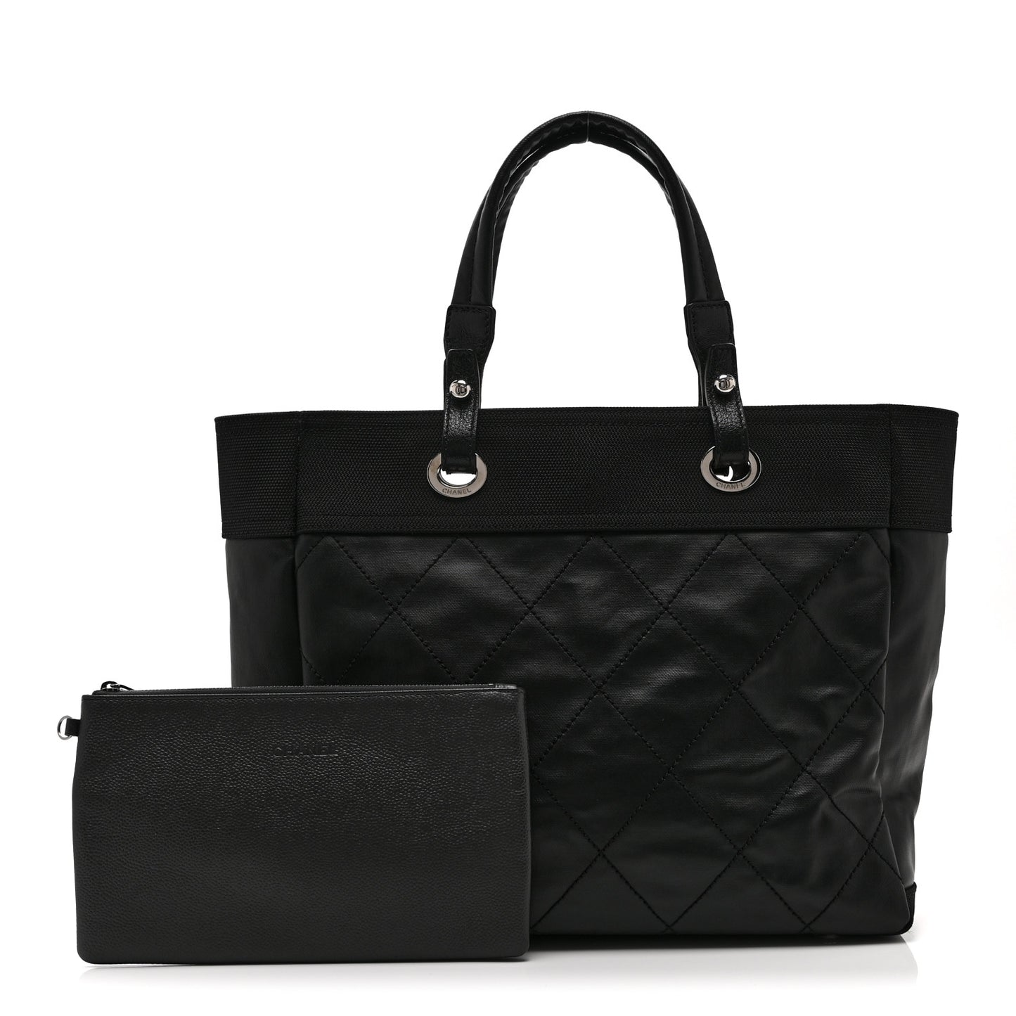 Coated Canvas Quilted Large Paris Biarritz Tote Black