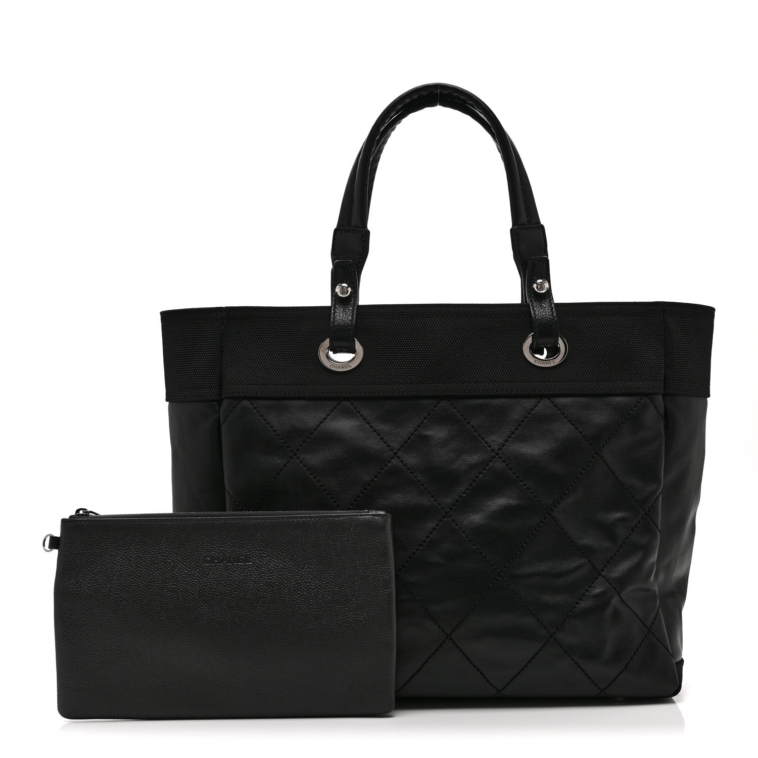 Chanel Coated Canvas Quilted Large Paris Biarritz Tote Black 3 of 11