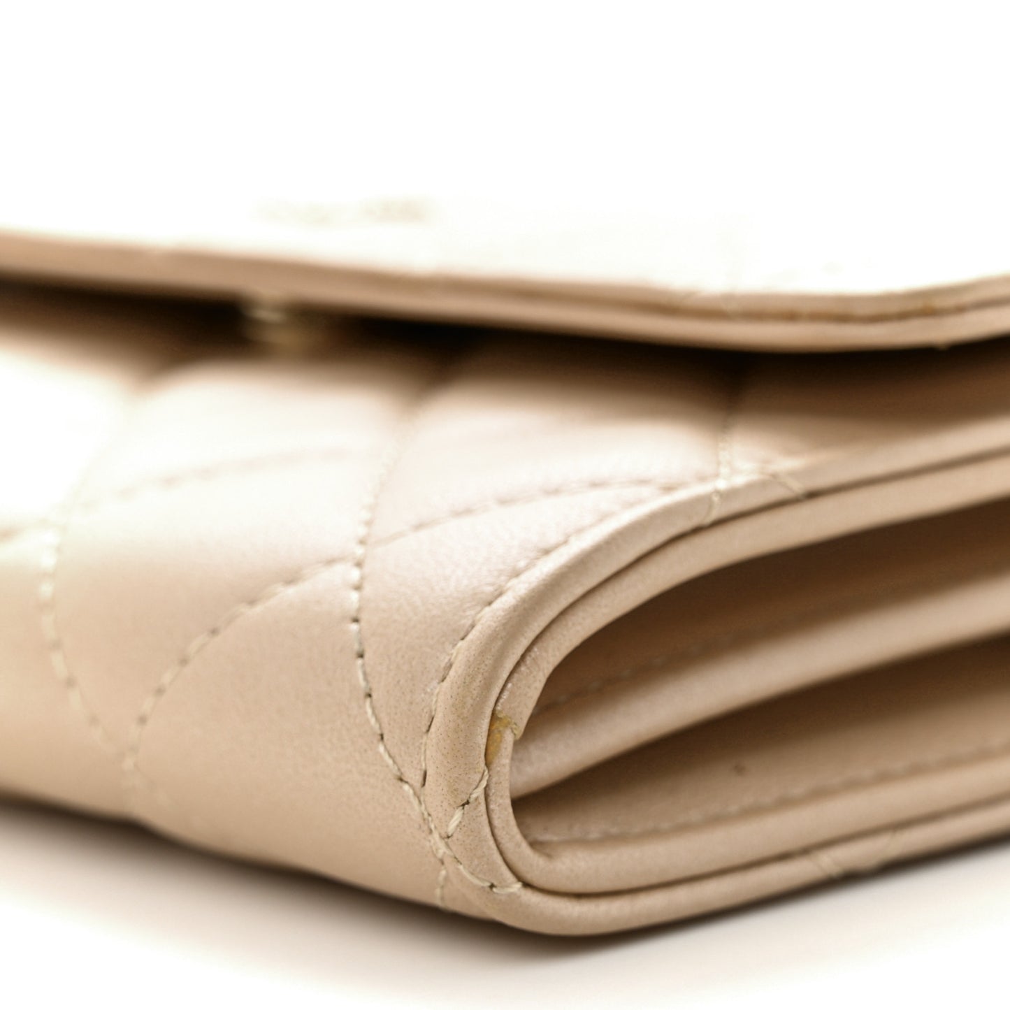 Lambskin Quilted Pearl My Shoulder Mini French Wallet On Chain WOC Light Beige