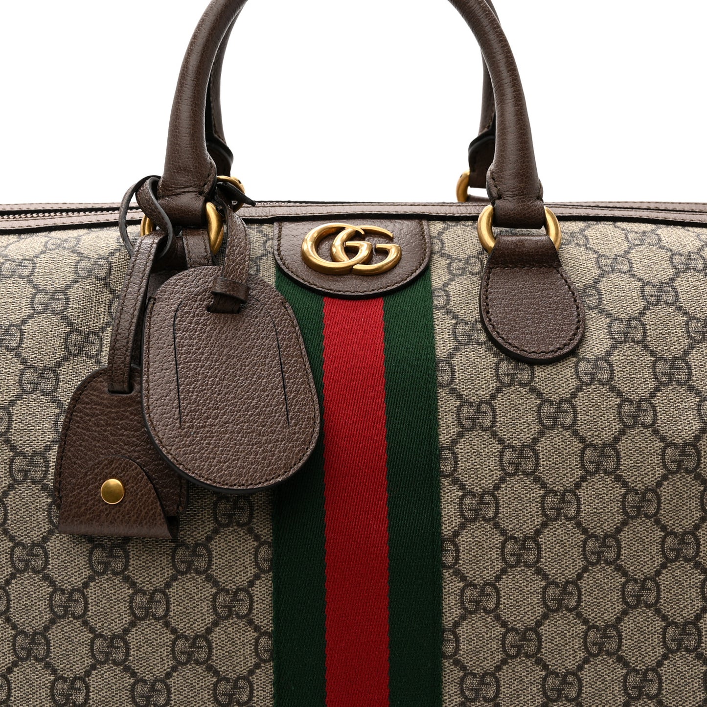 GG Supreme Monogram Textured Dollar Calfskin Web Medium Ophidia Carry-On Duffle Bag Beige Ebony New Acero