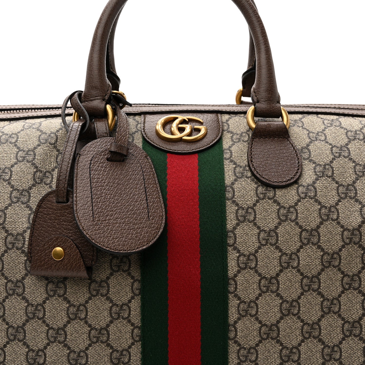 Gucci GG Supreme Monogram Textured Dollar Calfskin Web Medium Ophidia Carry-On Duffle Bag Beige Ebony New Acero 8 of 12