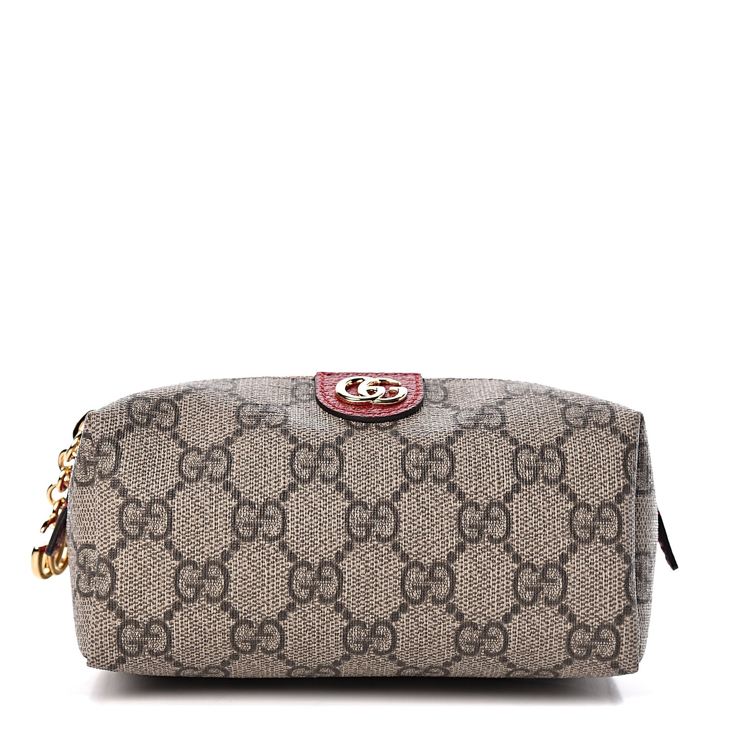 Soft GG Supreme Monogram Calfskin Small Ophidia Cosmetic Case Beige Ebony Hibiscus Red