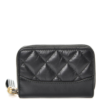 Chanel Aged Calfskin Quilted Gabrielle Zip Around Coin Purse Wallet Black 1 of 8