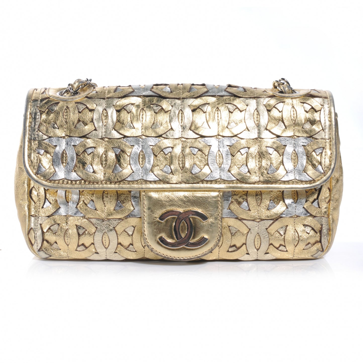 Calfskin Crackled CC Mix Medium Flap Gold Silver