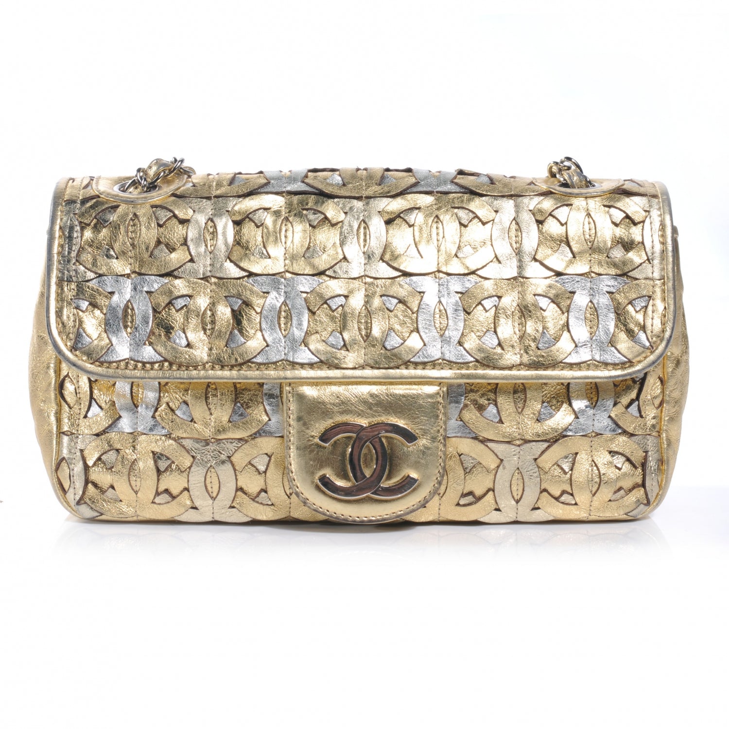 Chanel Calfskin Crackled CC Mix Medium Flap Gold Silver 1 of 9