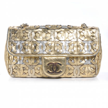 Chanel Calfskin Crackled CC Mix Medium Flap Gold Silver 1 of 9