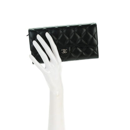 Chanel Caviar Quilted Large Gusset Flap Wallet Black 2 of 8