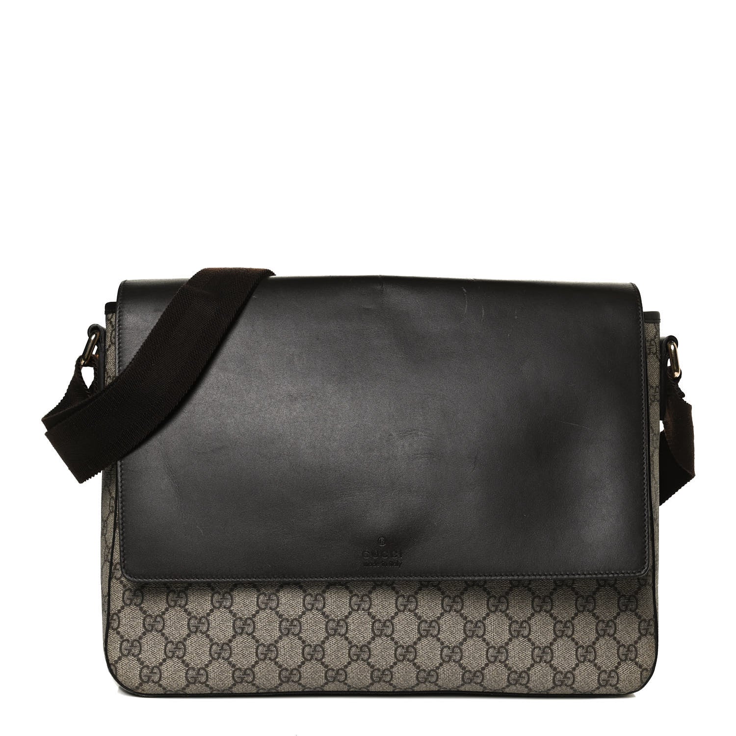 Gucci GG Supreme Monogram Selleria Calfskin Large Satchel Messenger Bag Beige Ebony Cocoa Dark Chocolate 1 of 14