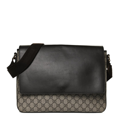 Gucci GG Supreme Monogram Selleria Calfskin Large Satchel Messenger Bag Beige Ebony Cocoa Dark Chocolate 1 of 14