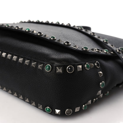 Valentino Garavani Pebbled Calfskin Rockstud Rolling Flap Messenger Bag Black 8 of 8