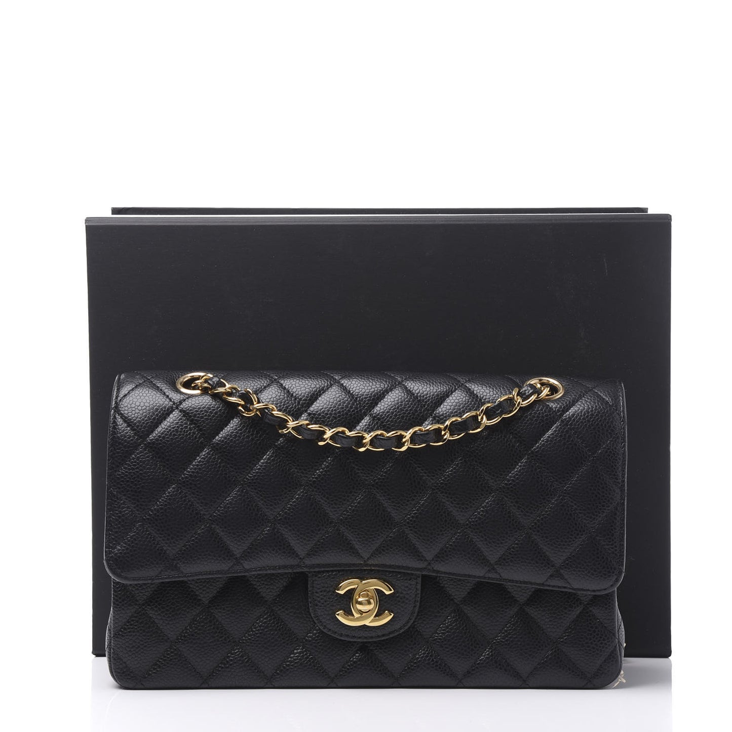 Caviar Quilted Medium Double Flap Black