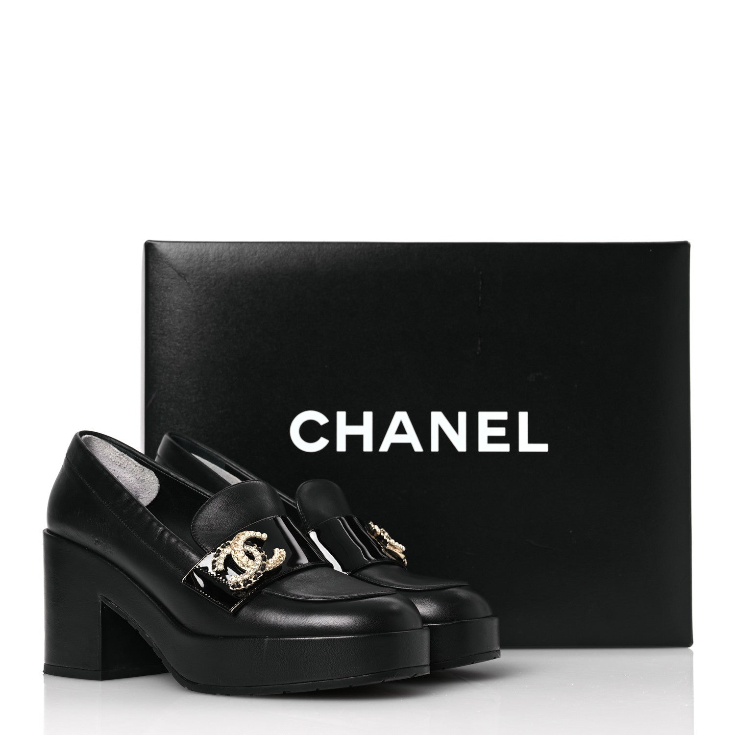 Chanel Lambskin Pearl Crystal Quilted CC Loafers 38 Black 17 of 17