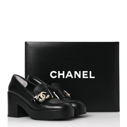 Chanel Lambskin Pearl Crystal Quilted CC Loafers 38 Black 17 of 17
