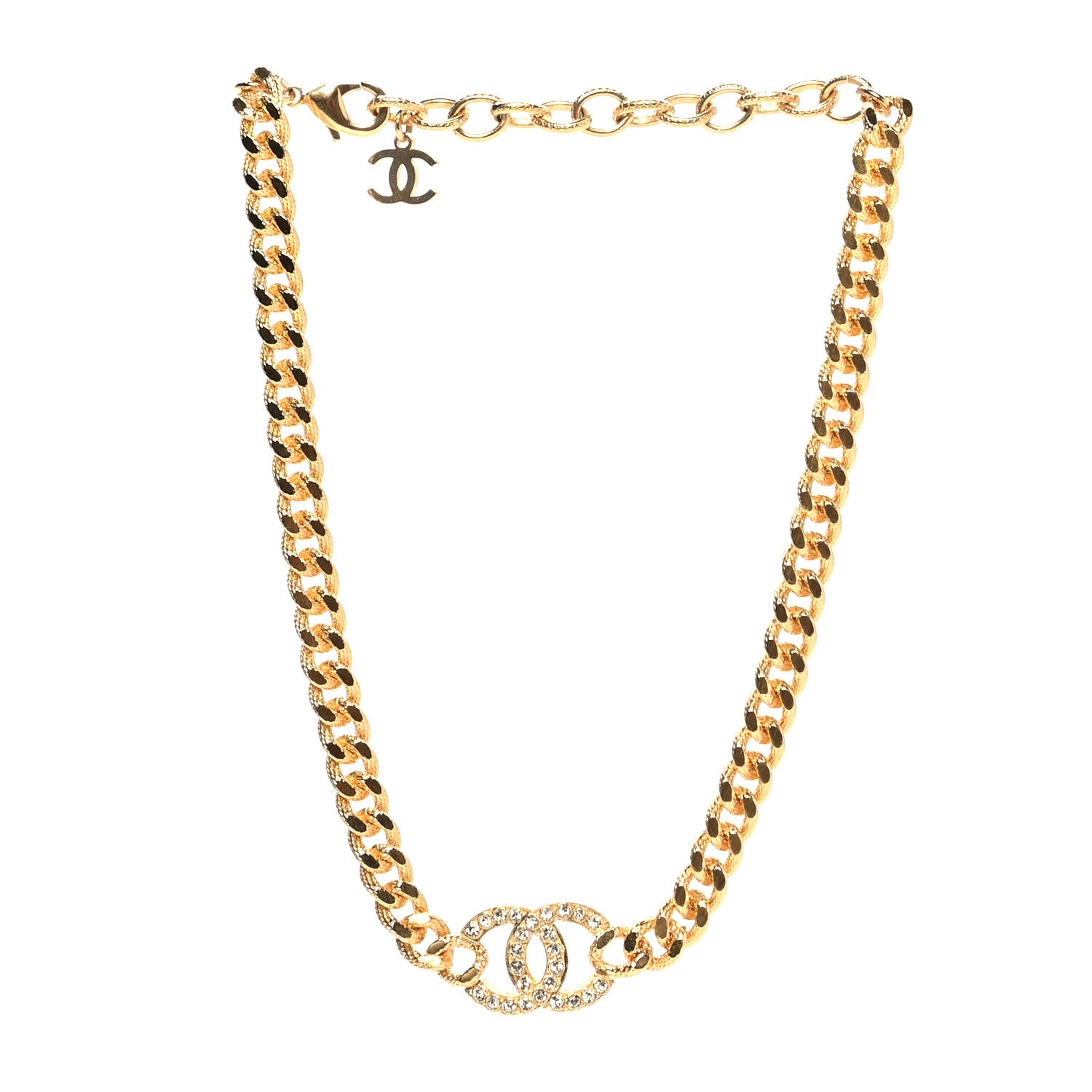 Chanel Crystal Chain Link CC Choker Necklace Gold 3 of 5