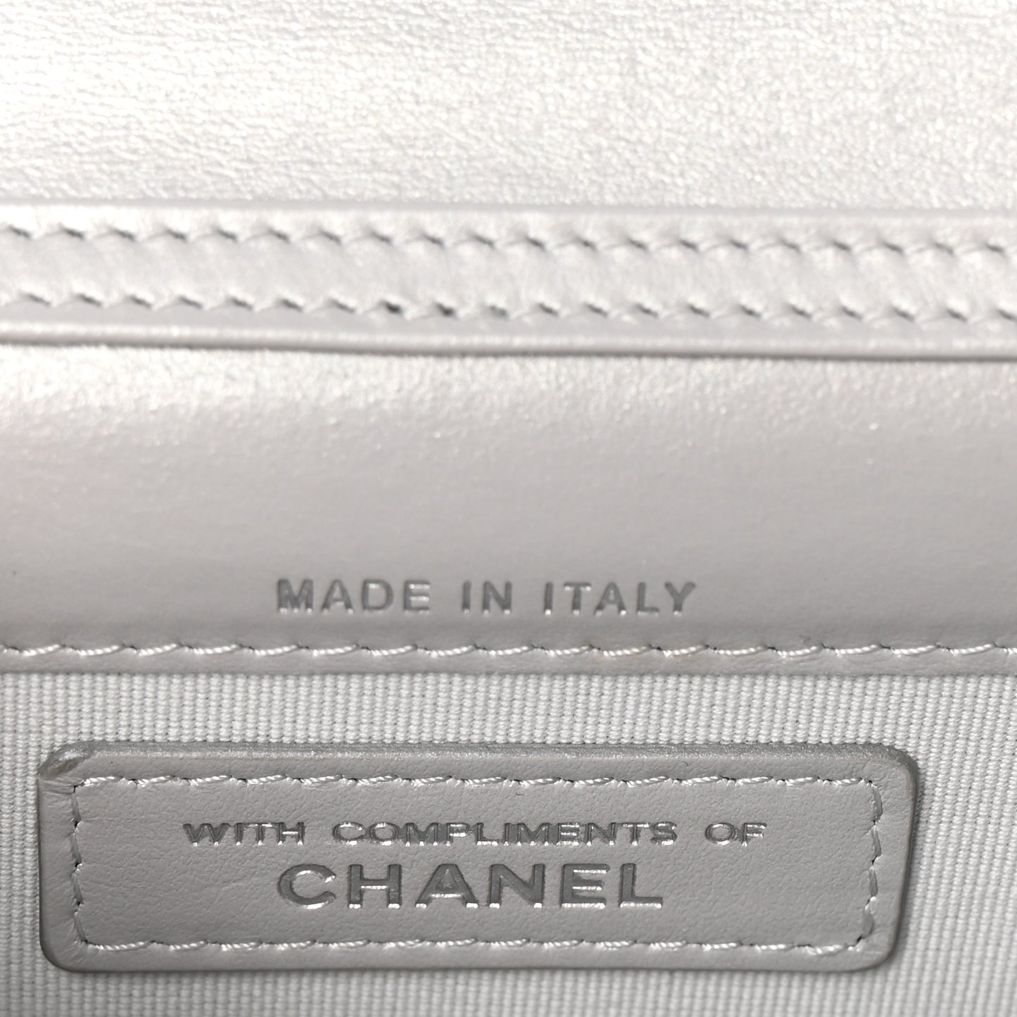 Metallic Goatskin Quilted Crystal CC Walk Of Fame Clutch With Chain Silver