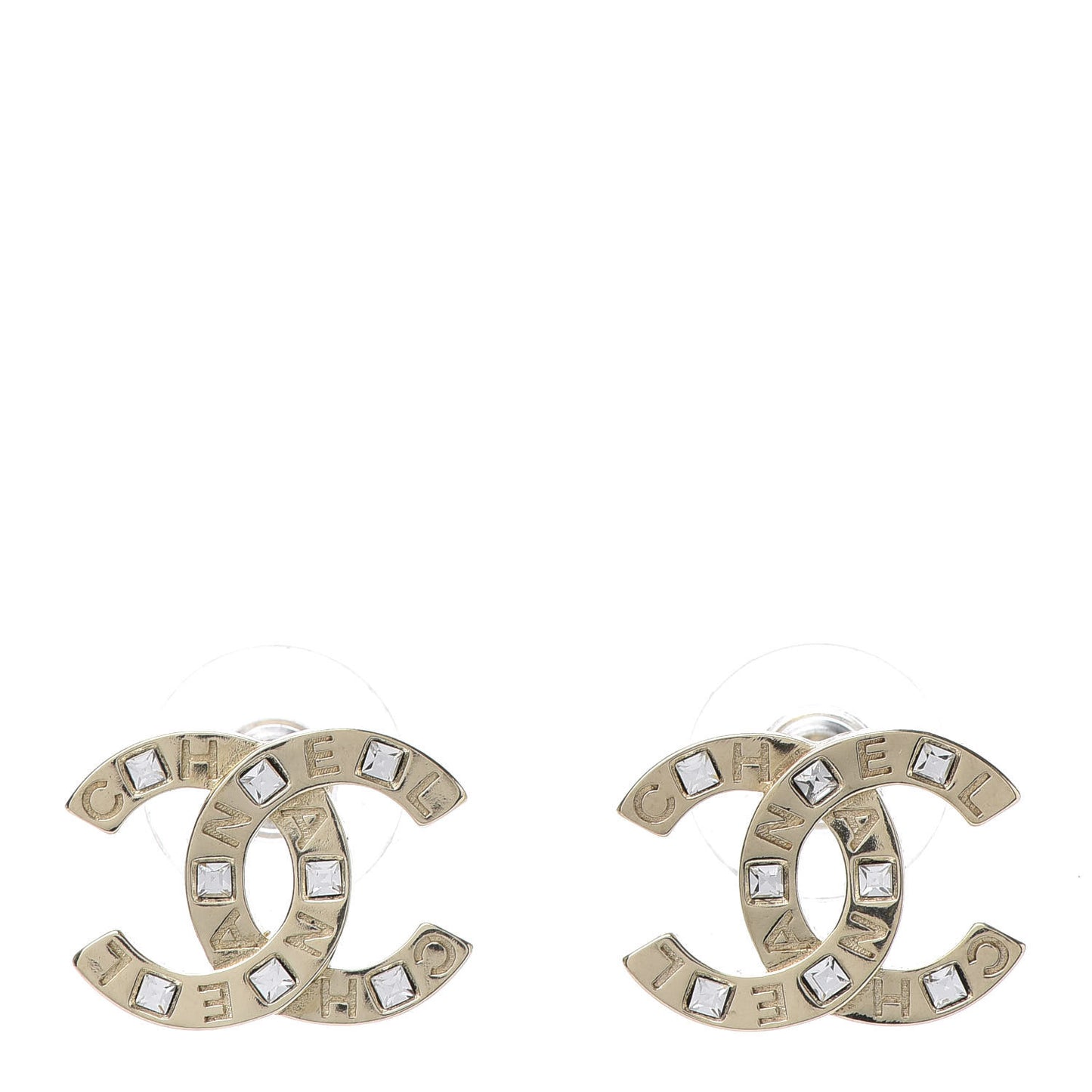 Crystal Metal CC Paris Button Stud Earrings Gold