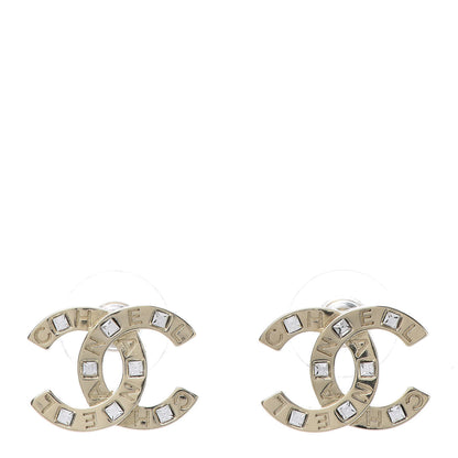 Chanel Crystal Metal CC Paris Button Stud Earrings Gold 1 of 6